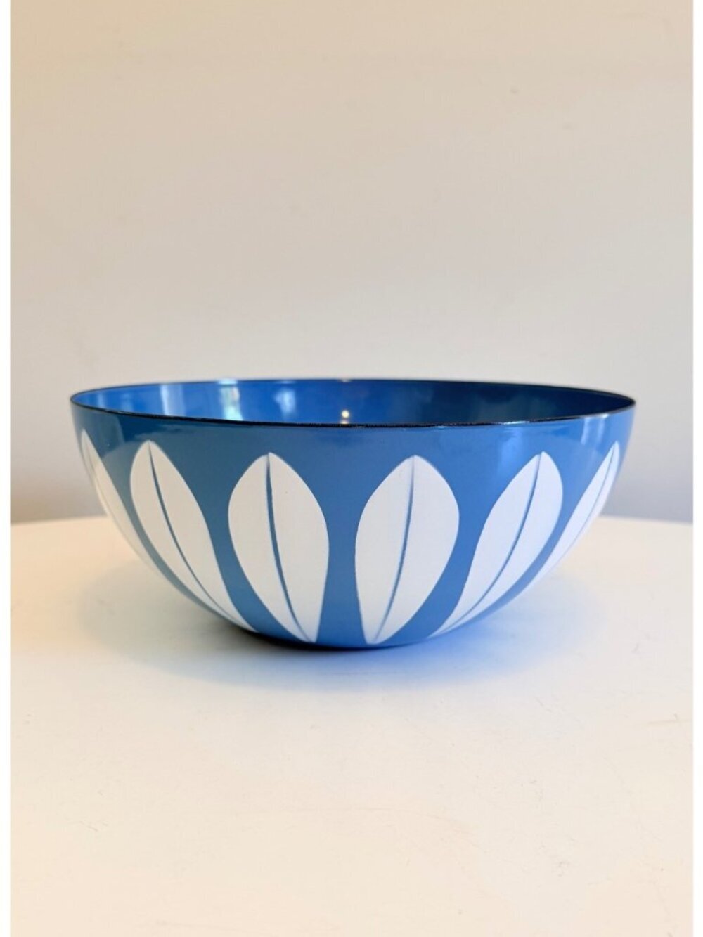 Vintage Cathrineholm Blue and White Enameled Steel Lotus Bowl 9.5" Mid Century